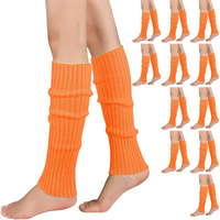 12x LEG WARMERS Knitted Womens Costume Neon Dance Party Knit 80s BULK - Orange