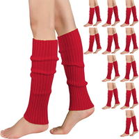 12x LEG WARMERS Knitted Womens Costume Neon Dance Party Knit 80s BULK - Red