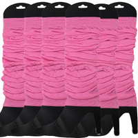 6x LEG WARMERS Knitted Womens Neon Party Knit Ankle Fluro Dance Costume 80s BULK - Light Pink