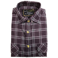 Mens Flannelette Shirt 100% Cotton Check Authentic Flannel Long Sleeve Vintage - Burgundy - S