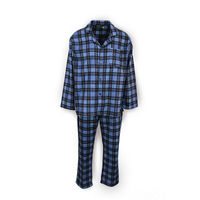 Mens Flannelette Pyjama Set Sleepwear Soft 100% Cotton PJs - Blue Check - XL