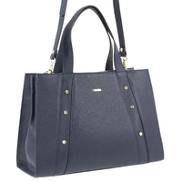 Morrissey Italian Womens Structured Leather Bag Tote Handbag Messenger - Navy