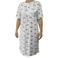 Womens Ladies Cotton Nightie Night Gown Slip Petticoat PJs Sleepwear Dress - White/Pink - 20