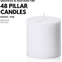 48x Premium Church Candle Pillar Candles White Unscented Lead Free 36Hrs - 7*7cm