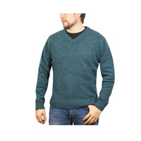 100% Shetland Ragg Wool V Neck Knit Jumper Pullover Mens Sweater Knitted - Sherwood - XL