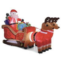 320cm Xmas Father Christmas Charm Santa Sleigh With Reindeer + LED Lights Inflatable