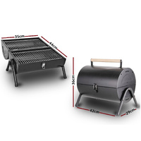 Stainless Steel BBQ Barrel Charcoal Smoker Portable Foldable Barbecue Camping Black