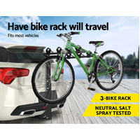 3 Bike Rack Bicycle Car Rear Carrier 2" Steel Foldable Steel Hitch Mount Towbar