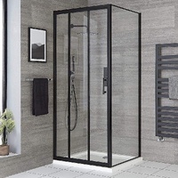 Adjustable 1300x1010mm Single Door Corner Sliding Glass Shower Screen in Black