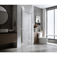 110cm Frameless Wall-to-Wall Shower Screen with Nickel Wall F-Brackets, Brass Hinges & Square Knob Handle