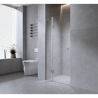 100cm Wall to Wall Frameless Shower Screen with Gunmetal Channel and SS Hinges , Square Double Pull Handle