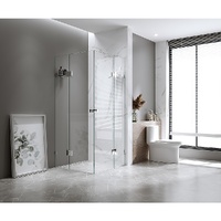 90x100cm Double Door Corner Shower Screen with White Brackets and SS Hinges, Square knob Handle