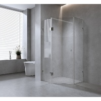 90cm Frameless Diamond Shower Screen with Gunmetal Brackets and Brass Hinges, Square Double Pull Handle