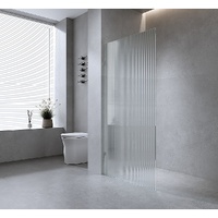 120cm Reeded Single Shower Glass Screen with White F-brackets & Square Pole