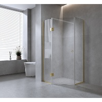 90cm Frameless Diamond Shower Screen with Gold Channels and SS Hinges & Round Handle