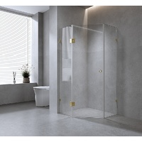 100cm Frameless Diamond Shower Screen with White Brackets and SS Hinges, Round Handle
