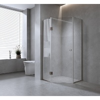 100cm Frameless Diamond Shower Screen with White Channels and Brass Hinges & Round Handle