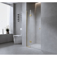 100cm Wall to Wall Frameless Shower Screen with Gold Channel and SS Hinges , Round Handle