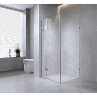 100x90cm Corner Frameless Shower Screen with Gunmetal Brackets and Brass Hinges, Round Handle