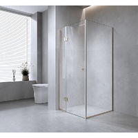 110x110cm Corner Frameless Shower Screen with Black Channel and Brass Hinges, Round Handle