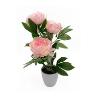 Artificial 3 Stem Peony In Plastic Pot 15x44cm