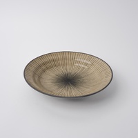 Bowl Shallow Flat Based 20cm Green Converging Line Glaze