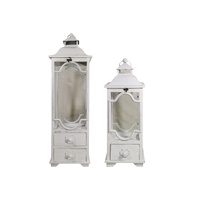 Set 2 Tall White Wooden Lantern w Drawers 104cm
