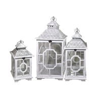 Set 3 Wooden Lantern w Metal Roof 76cm