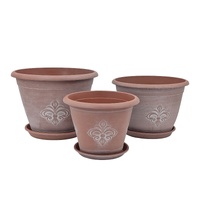 bulk 12 Patterned Plastic Garden Pot & Saucer Medium Size 31x22cm