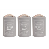 Set 3 Almond Cream Metal Coffee Tea Sugar Storage Tins 11x19cm