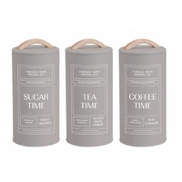 Set 3 Almond Cream Metal Coffee Tea Sugar Storage Tins 11x19cm