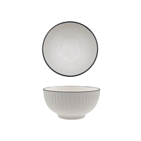 bulk 24 Sorrento Porcelain Embossed Rice Bowl w Black Rim 4.5" 11cm