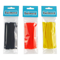 Swimerz Assist Hook Sleeves, 8/10mm Shrink Tube, Black, Yellow & Red, 100mm. Qty 30.