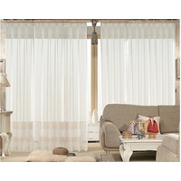 2 Sheer Voile Curtains 530cm wide 230cm long + 30 Hooks New