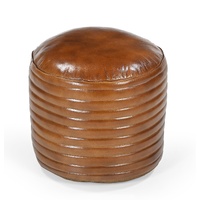 CARAMEL GROOVED LEATHER OTTOMAN