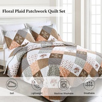 Gleaming rust brown colo patchwork 3 Pc Bedspread & Pillow Cover Set