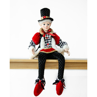 LUXURY CHRISTMAS CAROLLER ELF BLACK/RED 65CM