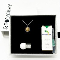 Gift Box - Aroma Necklace White Gold - Planet Nebula Nova (Pink) + Purify Oil Blend