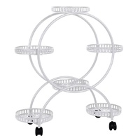 Fin White Metal Plant Stand 6-Potted Flower Pot Holder W Wheels 4 Tier Display Shelf