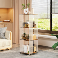4-Tiered Floor Standing Storage Rack Acrylic Bookshelf with Crystal-like Casters