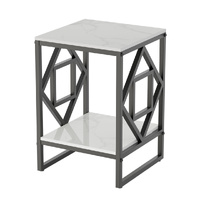 Sleek White Marble Side Table Sofa End Table Bedside Nightstand w Durable Frame
