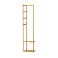 Bamboo Coat Stand Clothes Rack with Garment Shelf, Hanging Rail and Hooks