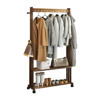 Walnut Wood Rolling Clothing Garment Rack Open Wardrobe Entryway Bedroom Shop