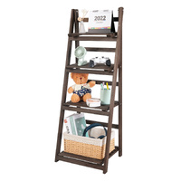 Retro 4 Tier Wooden Ladder Bookcase Folding Book Shelf Plant Stand Storage Rack