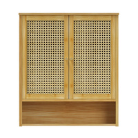3 Tier Bathroom Wall Cabinet Rattan Door Bamboo Storage Shelf Over Toilet Cupboard Organizer