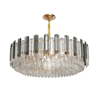P&P Gold And Grey Smoky Crystal Chandelier With 10 E14 LED Lights And Adjustable Height