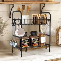 Vintage Coffee Bar Station Organizer Holder Stand with 2-Tier Shelves & 12 Hooks