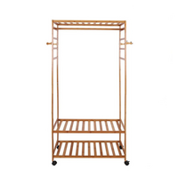 XXL Wooden Clothes Rail Coat Rack with Wheels – Open Wardrobe Organizer