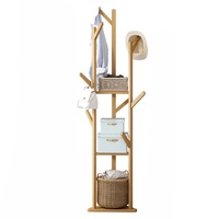 Solid Wood Floor Standing Hat Coat Jacket Hanger Storage Stand