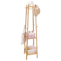 3 Layer 8 Hooks Shelf Clothes Coat Hat Rack Tree Stand Bamboo Hanger Organizer